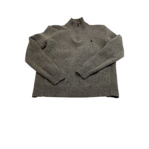 Vintage Polo Ralph Lauren Mens Gray 100% Lambswool 1/4 Zip Sweater Med Mock Neck